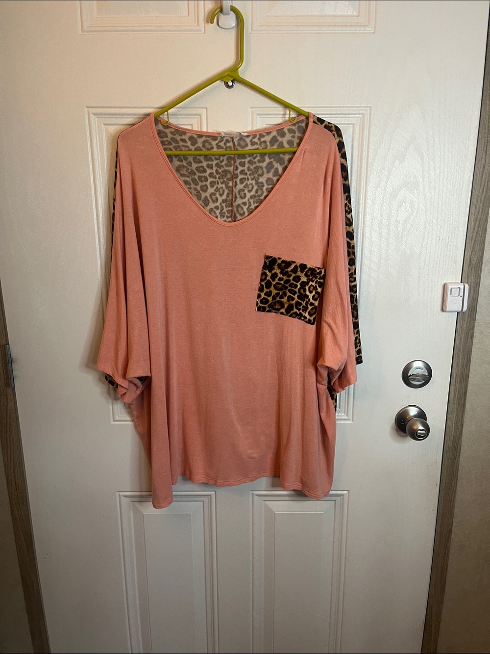 Coral V-Neck Tunic with Leopard Pocket